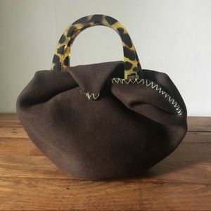 SALE - Andrea Stuart Brown Felt & Faux Tortoise Handbag Vintage